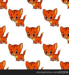 Colored seamless pattern with cute cartoon character. Simple flat vector illustration isolated on white background. Design wallpaper, fabric, wrapping paper, covers, websites.. Happy kitten. Colored seamless pattern with cute cartoon character. Simple flat vector illustration isolated on white background. Design wallpaper, fabric, wrapping paper, covers, websites.