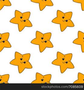 Colored seamless pattern with cute cartoon character. Simple flat vector illustration isolated on white background. Design wallpaper, fabric, wrapping paper, covers, websites.. Happy star. Colored seamless pattern with cute cartoon character. Simple flat vector illustration isolated on white background. Design wallpaper, fabric, wrapping paper, covers, websites.