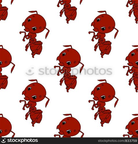 Colored seamless pattern with cute cartoon character. Simple flat vector illustration isolated on white background. Design wallpaper, fabric, wrapping paper, covers, websites.. Happy ant. Colored seamless pattern with cute cartoon character. Simple flat vector illustration isolated on white background. Design wallpaper, fabric, wrapping paper, covers, websites.