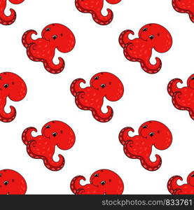 Colored seamless pattern with cute cartoon character. Simple flat vector illustration isolated on white background. Design wallpaper, fabric, wrapping paper, covers, websites.. Happy octopus. Colored seamless pattern with cute cartoon character. Simple flat vector illustration isolated on white background. Design wallpaper, fabric, wrapping paper, covers, websites.