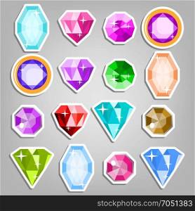Colored Set Gems Vector. Bright Realistic Gemstones Icons. Different Cuts And Colors. Isolated Illustration. Gems Isolated Vector. Precious Stones Shimmer And Shine. Multicolored Round Brilliant Cut, Top View. Isolated Illustration