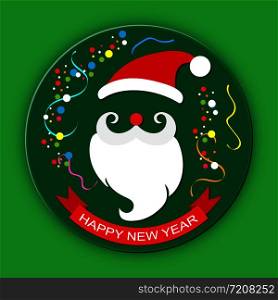 Colored silhouette of Santa Claus, red ribbon with the inscription HAPPY NEW YEAR. flat design.