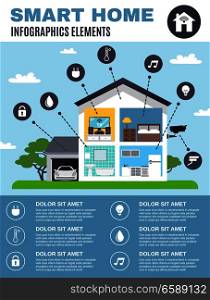 Colored smart home infographics with icons about digital and technology elements of smart system vector illustration. Smart Home Infographics