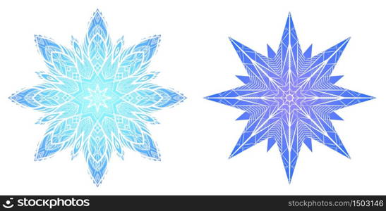 Colored snowflakes from ice. Vector mandalas for invitations, cards and your creativity. Colored snowflakes from ice.