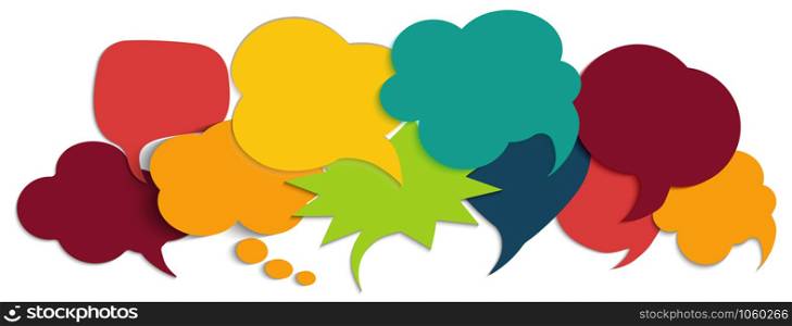 Colored speech bubble. Communication concept. Social network. Symbol talking and communicate. Colored cloud. Speak - discussion - chat. Friendship and dialogue diverse cultures