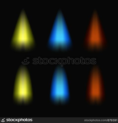 colored spotlights with different forms on a dark background. spotlights on a dark background