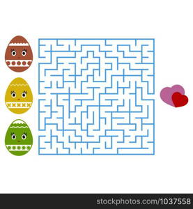 Colored square labyrinth. Kids worksheets. Activity page. Game puzzle for children. Easter, cartoon egg, holiday. Find the right path to the heart. Maze conundrum. Vector illustration. Colored square labyrinth. Kids worksheets. Activity page. Game puzzle for children. Easter, cartoon egg, holiday. Find the right path to the heart. Maze conundrum. Vector illustration.