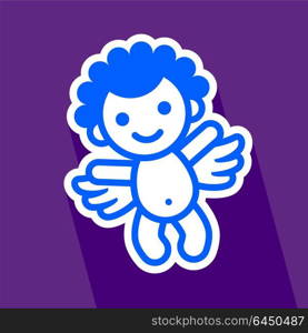 Colored sticker angel. Colored sticker angel on violet background, vector illustration