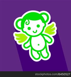 Colored sticker angel. Colored sticker angel on violet background, vector illustration