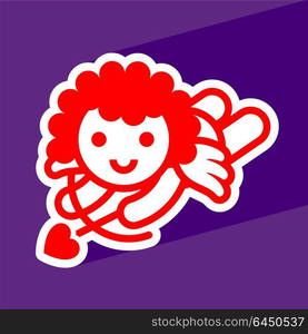 Colored sticker angel. Colored sticker angel on violet background, vector illustration