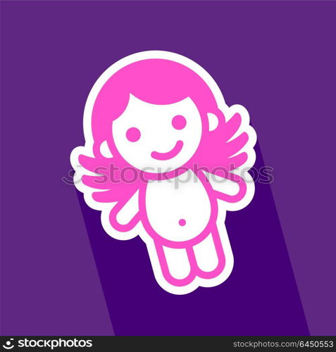 Colored sticker angel. Colored sticker angel on violet background, vector illustration