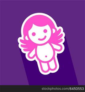 Colored sticker angel. Colored sticker angel on violet background, vector illustration