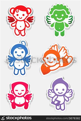 Colored stickers angel-set icons, collection signs