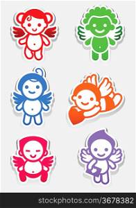 Colored stickers angel-set icons, collection signs