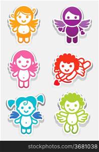 Colored stickers angel-set icons, collection symbols