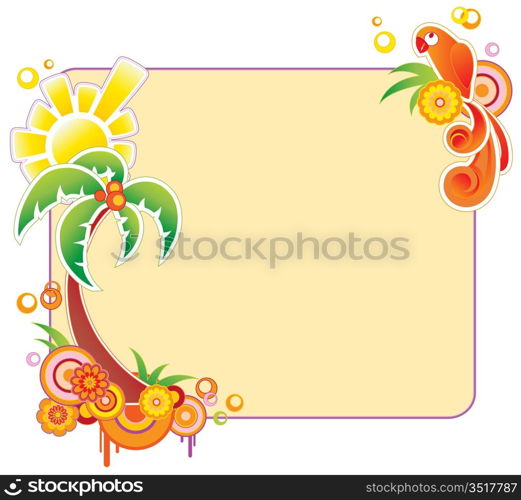 colored summer banner with palm and parrot