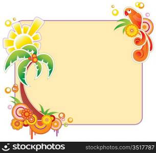 colored summer banner with palm and parrot