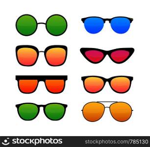 Colored Sunglass frame set isolated on white background. Vector stock illustration.. Colored Sunglass frame set isolated on white background. Vector illustration.