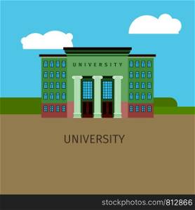 Colored univercity building with sky and clouds, vector illustration. Colored univercity building illustration