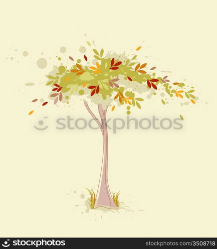 Colored vector autumn tree on a grunge background