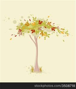 Colored vector autumn tree on a grunge background