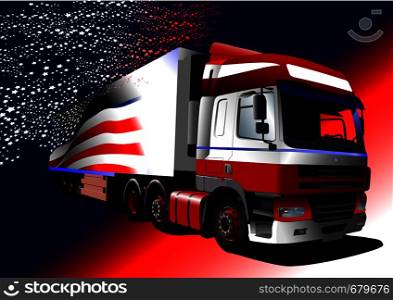 Colored Vector illustration of truck with American flag image on the board