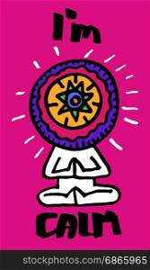 Colored Vector illustration. The symbol of yoga. A man sitting in a lotus pose with a multicolored mandala. Colored Vector illustration. The symbol of yoga. A man sitting in a lotus pose with mandala