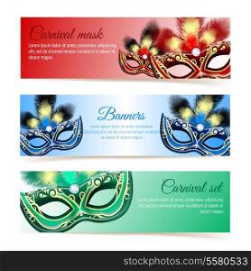 Colored venetian carnival mardi gras colorful party masks banners isolated vector illustration