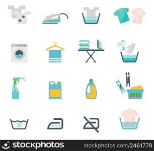 Colored Washing Icons and Laundry Symbols in flat style on white background