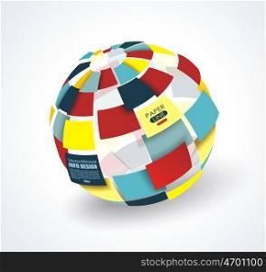 Colorful 3d paper ball broken into pieces, globe sphere business graphic.