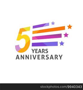 colorful 5 th birthday banner logo design. Five years anniversary badge emblem