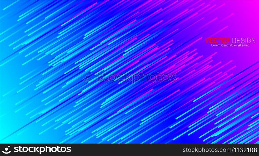 Colorful abstract diagonal lines on gradient futuristic background. Light trails effect
