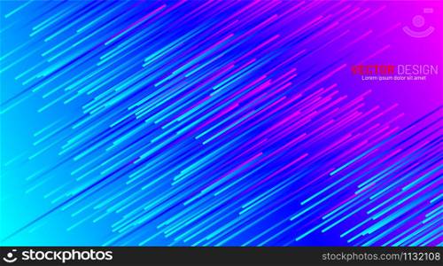 Colorful abstract diagonal lines on gradient futuristic background. Light trails effect