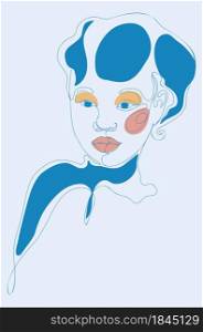Colorful abstract shapes and line art woman portrait, modern retro style.