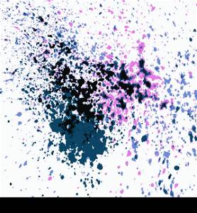 Colorful acrylic paint splatter shiny, blob on white background. Neon glowing spray stains abstract background, vector illustration.