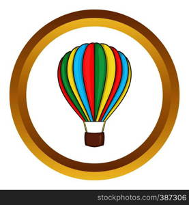 Colorful air balloon vector icon in golden circle, cartoon style isolated on white background. Colorful air balloon vector icon