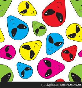Colorful alien faces on white background seamless pattern for wrapping, wallpaper, textile, paper, fashion and more. Vector illustration.