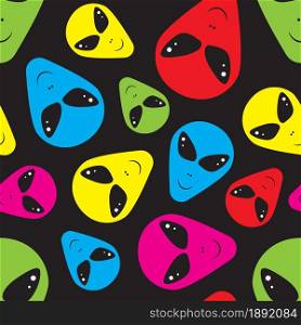 Colorful aliens on black background seamless pattern for wrapping, wallpaper, textile, paper, fashion and more. Vector illustration.