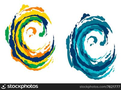 Colorful and blue waves in abstract style for outdoor and beach leisure concept design