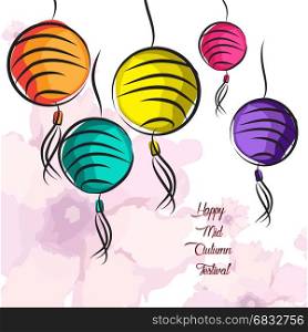 Colorful and bright Oriental Lanterns. Happy Mid Autumn Festival Background