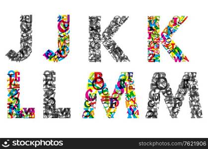 Colorful and monochrome letters isolated on white background