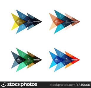 Colorful arrow option infographics banners, business geometric universal templates. Backgrounds for workflow layout, diagram, number options or web design