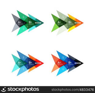 Colorful arrow option infographics banners, business geometric universal templates. Backgrounds for workflow layout, diagram, number options or web design