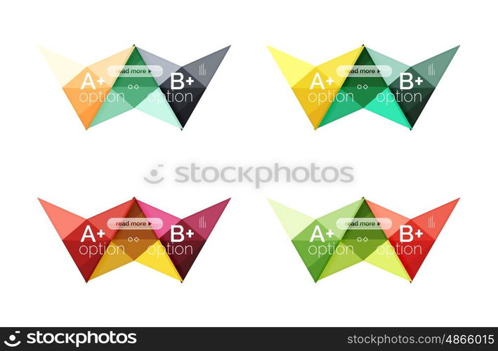 Colorful arrow option infographics banners, business geometric universal templates. Backgrounds for workflow layout, diagram, number options or web design