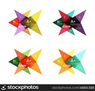 Colorful arrow option infographics banners, business geometric universal templates. Backgrounds for workflow layout, diagram, number options or web design