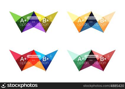 Colorful arrow option infographics banners, business geometric universal templates. Backgrounds for workflow layout, diagram, number options or web design