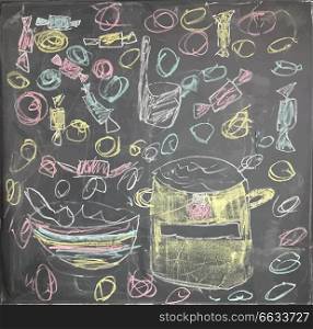 Colorful artistic drawing of chalk with lunch background. Vector Illustration. EPS10. Colorful artistic drawing of chalk with lunch background. Vector Illustration