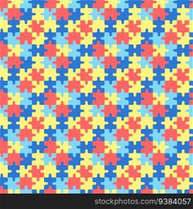 Colorful autism pattern with puzzles pieces. Seamless background with yellow, blue and red puzzles. World Autism Awareness Day April 2. Vector illustration.. Colorful autism pattern with puzzles pieces. Seamless background with yellow, blue and red puzzles. World Autism Awareness Day April 2. Vector illustration