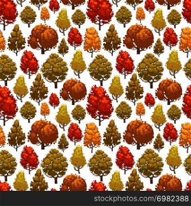 Colorful autumn forest seamless pattern design. Background with trees. Vector illustration. Colorful autumn forest seamless pattern design