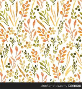 Colorful autumn leaves seamless pattern. Vectorized watercolor painting isolated on white.. Colorful autumn leaves seamless pattern. Vectorized watercolor painting.